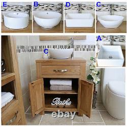 Bathroom Vanity Unit Oak Cabinet White Ceramic Sink Wash Basin Tap & Plug