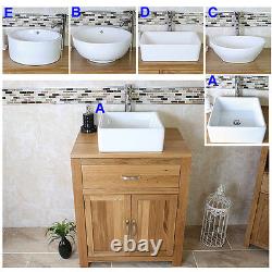 Bathroom Vanity Unit Oak Cabinet White Ceramic Sink Wash Basin Tap & Plug