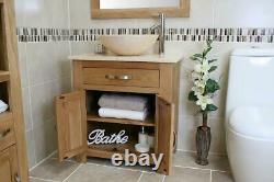 Bathroom Vanity Unit Oak Modern Cabinet Wash Stand Cream Marble Top & Basin 502