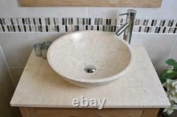 Bathroom Vanity Unit Oak Modern Cabinet Wash Stand Cream Marble Top & Basin 502