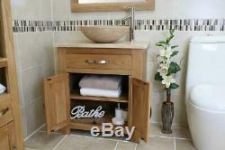 Bathroom Vanity Unit Oak Modern Cabinet Wash Stand Travertine Top & Basin 502
