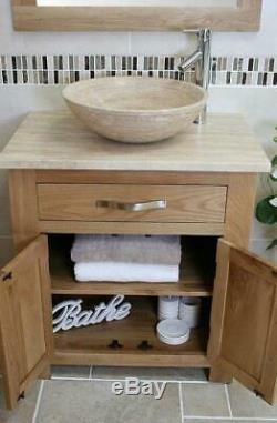 Bathroom Vanity Unit Oak Modern Cabinet Wash Stand Travertine Top & Basin 502