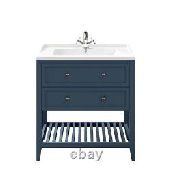 Bathroom Vanity Unit Satin Blue Basin Storage Cabinet Furniture (H)80.6x(W)80cm