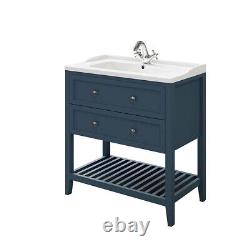 Bathroom Vanity Unit Satin Blue Basin Storage Cabinet Furniture (H)80.6x(W)80cm