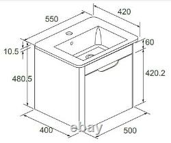 Bathroom Vanity Unit Single Drawer Wall Hung 500mm Grey Crosswater Solo