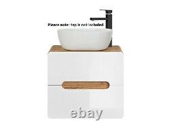Bathroom Vanity Unit Sink 600 Wall Hung Cabinet White Gloss Oak Aruba