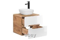 Bathroom Vanity Unit Sink 600 Wall Hung Cabinet White Gloss Oak Aruba