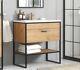 Bathroom Vanity Unit Sink 800 Cabinet Black Steel Oak Brooklyn