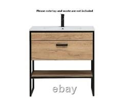 Bathroom Vanity Unit Sink 800 Cabinet Black Steel Oak Brooklyn