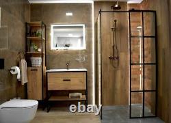 Bathroom Vanity Unit Sink 800 Cabinet Black Steel Oak Brooklyn