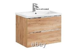 Bathroom Vanity Unit Sink 800 Wall Hung Cabinet Oak Capri