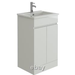 Bathroom Vanity Unit & Sink Basin 500 White Gloss Floor Standing Storage Ceramic