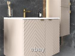 Bathroom Vanity Unit Sink Basin 800mm Modern Wall Hung Cabinet Fluted Beige Cama