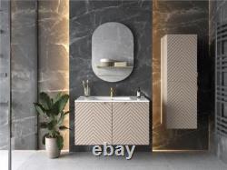 Bathroom Vanity Unit Sink Basin 800mm Modern Wall Hung Cabinet Fluted Beige Cama