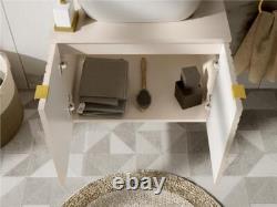 Bathroom Vanity Unit Sink Basin 800mm Modern Wall Hung Cabinet Fluted Beige Cama