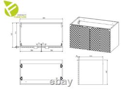 Bathroom Vanity Unit Sink Basin 800mm Modern Wall Hung Cabinet Fluted Beige Cama