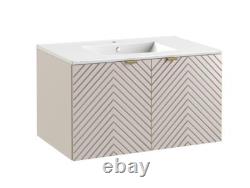Bathroom Vanity Unit Sink Basin 800mm Modern Wall Hung Cabinet Fluted Beige Cama