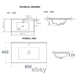 Bathroom Vanity Unit Sink Basin 800mm Modern Wall Hung Cabinet Fluted Beige Cama