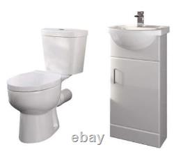 Bathroom Vanity Unit Sink Basin Close Couplet Toilet WC Unit Cloakroom Gloss Whi