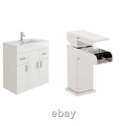 Bathroom Vanity Unit & Sink Basin Furniture Set 800mm White Waterfall Mixer Tap