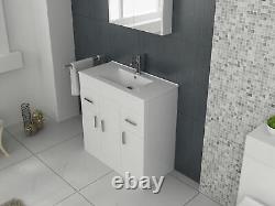 Bathroom Vanity Unit & Sink Basin Furniture Set 800mm White Waterfall Mixer Tap