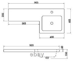 Bathroom Vanity Unit Sink Basin Toilet Combined Furniture LH RH Hand Charcoal