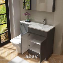 Bathroom Vanity Unit & Sink Basin Toilet Combined Grey L Set 600/500mm WC Right