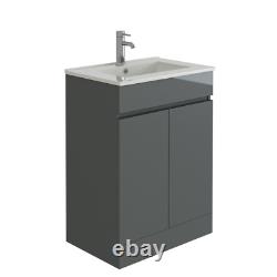 Bathroom Vanity Unit & Sink Basin Venus 600mm Anthracite Grey Floor Standing