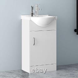 Bathroom Vanity Unit Sink Gloss White with Ceramic Basin Floor Standing Cabinet