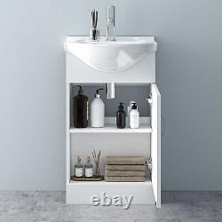 Bathroom Vanity Unit Sink Gloss White with Ceramic Basin Floor Standing Cabinet