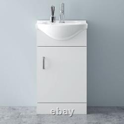 Bathroom Vanity Unit Sink Gloss White with Ceramic Basin Floor Standing Cabinet