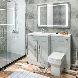 Bathroom Vanity Unit Sink Left Hand Basin Grey Storage Cabinet with WC Toilet