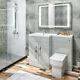 Bathroom Vanity Unit Sink Left Hand Basin Grey Storage Cabinet With Wc Toilet