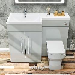 Bathroom Vanity Unit Sink Left Hand Basin Grey Storage Cabinet with WC Toilet