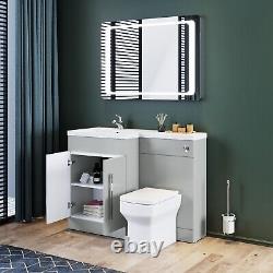 Bathroom Vanity Unit Sink Left Hand Basin Grey Storage Cabinet with WC Toilet