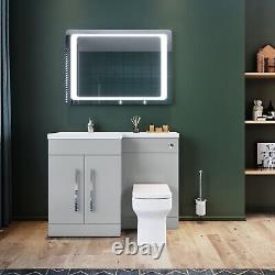 Bathroom Vanity Unit Sink Left Hand Basin Grey Storage Cabinet with WC Toilet