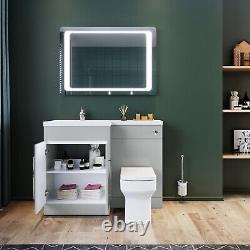 Bathroom Vanity Unit Sink Left Hand Basin Grey Storage Cabinet with WC Toilet