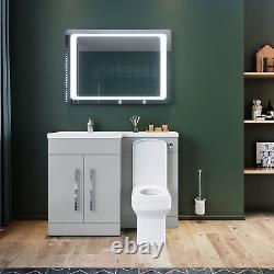 Bathroom Vanity Unit Sink Left Hand Basin Grey Storage Cabinet with WC Toilet