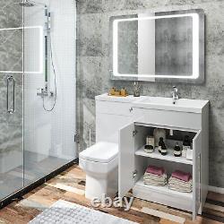 Bathroom Vanity Unit Sink White Cabinet Right Hand Basin Storage with WC Toilet