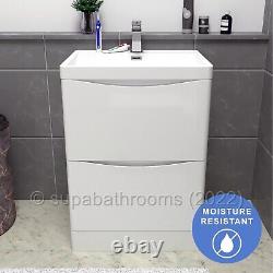 Bathroom Vanity Unit Storage with Sink High Gloss Cabinet 2 drawers