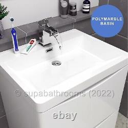 Bathroom Vanity Unit Storage with Sink High Gloss Cabinet 2 drawers