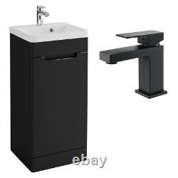 Bathroom Vanity Unit & Tap Set 400mm Matt Black One Door Basin Sink Cabinet
