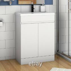 Bathroom Vanity Unit Two Door with inset Ceramic Basin White or Grey 600mm Floor