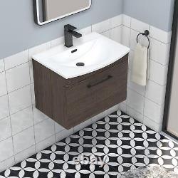 Bathroom Vanity Unit Wall Hung 1 Drawer 500/600/800mm Multicolour Black Handle