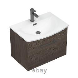 Bathroom Vanity Unit Wall Hung 1 Drawer 500/600/800mm Multicolour Black Handle