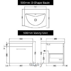 Bathroom Vanity Unit Wall Hung 1 Drawer 500/600/800mm Multicolour Black Handle