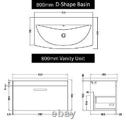 Bathroom Vanity Unit Wall Hung 1 Drawer 500/600/800mm Multicolour Black Handle