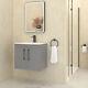 Bathroom Vanity Unit Wall Hung 2 Door 500/600/800mm Multicolour Black Handle