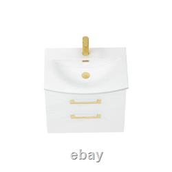 Bathroom Vanity Unit Wall Hung 2 Drawer 500/600/800mm Multicolour Gold Handle