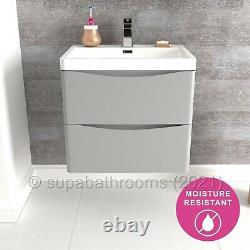Bathroom Vanity Unit Wall Hung Basin Smile Grey Storage 2 Drawer Cabinet 600mm